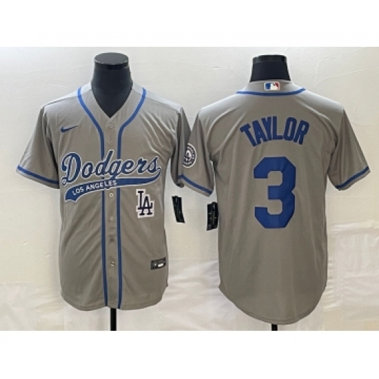 Men's Los Angeles Dodgers #3 Chris Taylor Grey Cool Base Stitched Baseball Jersey - Ujersey