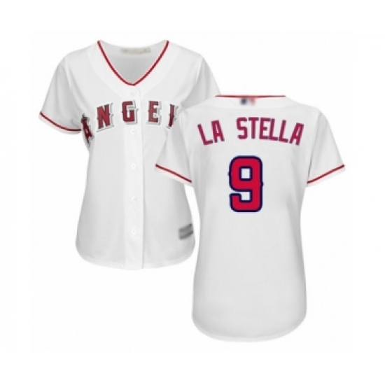 Women's Los Angeles Angels of Anaheim #9 Tommy La Stella Authentic White Home Cool Base Baseball Jersey - Ujersey
