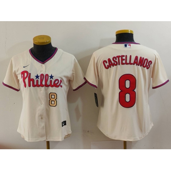 Women's Philadelphia Phillies #8 Nick Castellanos Cream Cool Base Jerseys - Ujersey