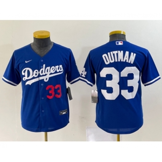 Youth Nike Los Angeles Dodgers #33 James Outman Number Blue Cool Base Stitched Jersey - Ujersey