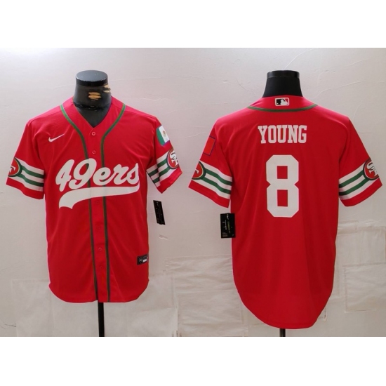Men's San Francisco 49ers #8 Steve Young Red Mexico Cool Base Stitched Baseball Jersey - Ujersey