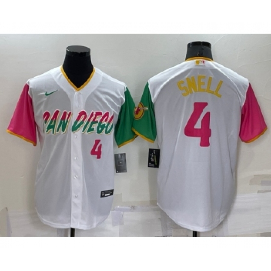Men's San Diego Padres #4 Blake Snell Number White 2022 City Connect Cool Base Stitched Jersey - Ujersey