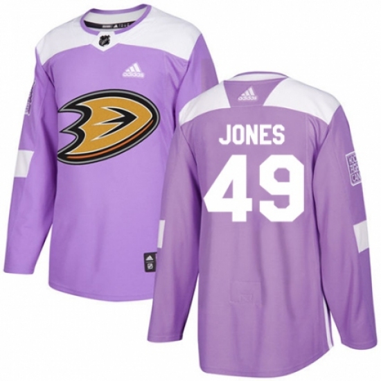 Men's Adidas Anaheim Ducks #49 Max Jones Authentic Purple Fights Cancer Practice NHL Jersey - Ujersey