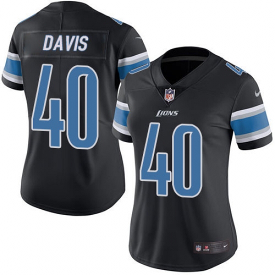 Women's Nike Detroit Lions #40 Jarrad Davis Limited Black Rush Vapor Untouchable NFL Jersey - Ujersey