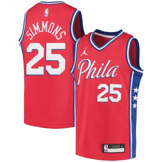Youth Philadelphia 76ers #25 Ben Simmons Jordan Brand Red 2020-21 Swingman Player Jersey - Ujersey