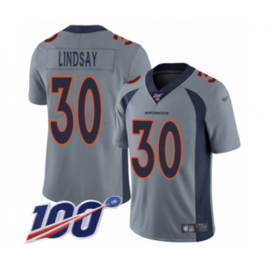 Men's Nike Denver Broncos #30 Phillip Lindsay Limited Silver Inverted Legend 100th Season NFL Jersey - Ujersey