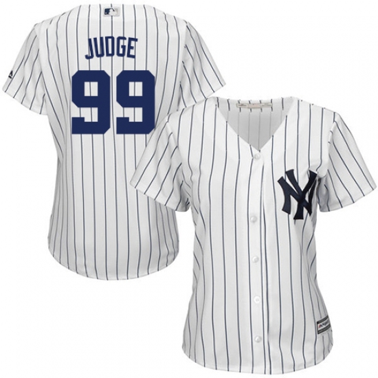 Women's Majestic New York Yankees #99 Aaron Judge Authentic White Home MLB Jersey - Ujersey