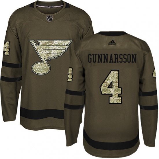Men's Adidas St. Louis Blues #4 Carl Gunnarsson Premier Green Salute to Service NHL Jersey - Ujersey