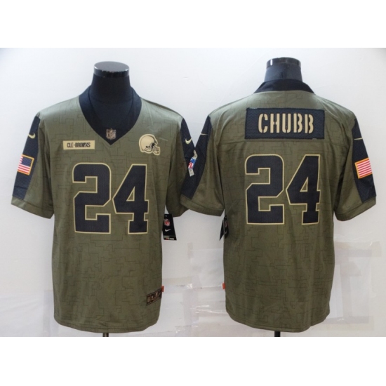 Men's Cleveland Browns #24 Nick Chubb Nike Olive 2021 Salute To Service Limited Player Jersey - Ujersey