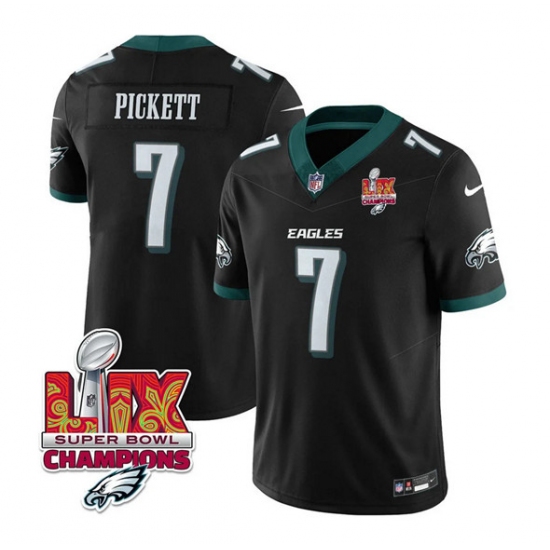 Men's Philadelphia Eagles #7 Kenny Pickett Black 2025 Eagles Logo Super Bowl LIX New F.U.S.E. Vapor Limited Football Stitched Jersey - Ujersey