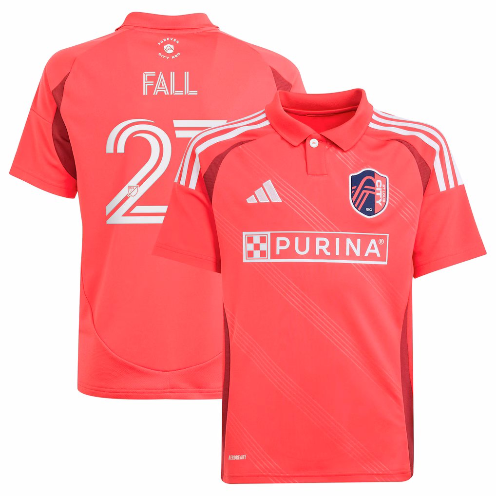Youth St. Louis CITY SC Fallou Fall adidas Red 2025 Forever CITY Red Replica Jersey