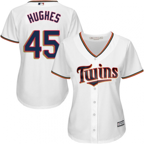 Women's Majestic Minnesota Twins #45 Phil Hughes Authentic White Home Cool Base MLB Jersey - Ujersey