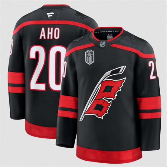 Men's Carolina Hurricanes #20 Sebastian Aho Black 2026 Stanley Cup Final Home Premium Hockey Stitched Jersey - Ujersey