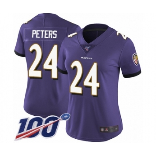 Women's Baltimore Ravens #24 Marcus Peters Purple Team Color Vapor Untouchable Limited Player 100th Season Football Jersey - Ujersey