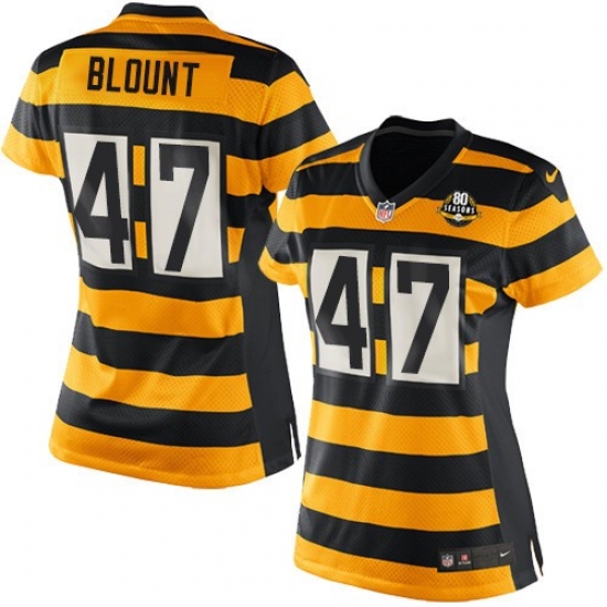 Women's Nike Pittsburgh Steelers #47 Mel Blount Elite Yellow/Black Alternate 80TH Anniversary Throwback NFL Jersey - Ujersey