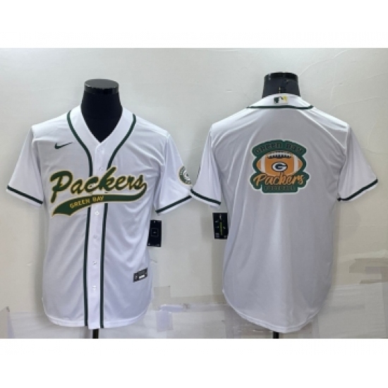 Men's Green Bay Packers White Team Big Logo With Patch Cool Base Stitched Baseball Jersey - Ujersey