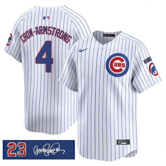 Men's Chicago Cubs #4 Pete Crow-Armstrong White Pinstripe 'Ryne Sandberg Tribute' Vapor Limited V3 Stitched Baseball Jersey - Ujersey
