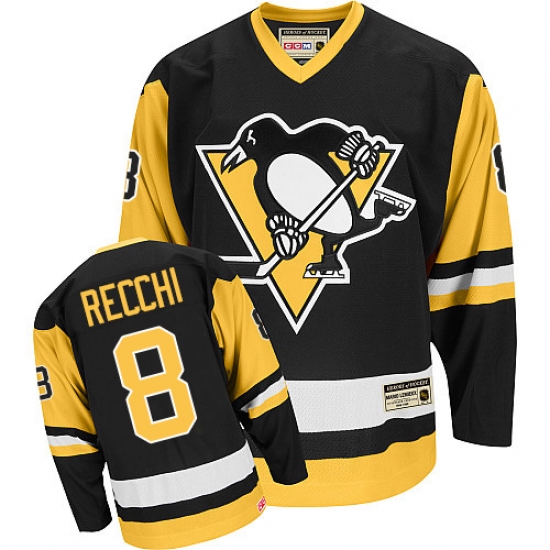 Men's CCM Pittsburgh Penguins #8 Mark Recchi Authentic Black Throwback NHL Jersey - Ujersey