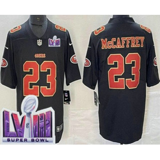 Men's San Francisco 49ers #23 Christian McCaffrey Limited Black Fashion LVIII Super Bowl Vapor Jersey - Ujersey