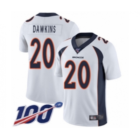 Men's Denver Broncos #20 Brian Dawkins White Vapor Untouchable Limited Player 100th Season Football Jersey