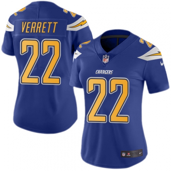 Women's Nike Los Angeles Chargers #22 Jason Verrett Limited Electric Blue Rush Vapor Untouchable NFL Jersey - Ujersey