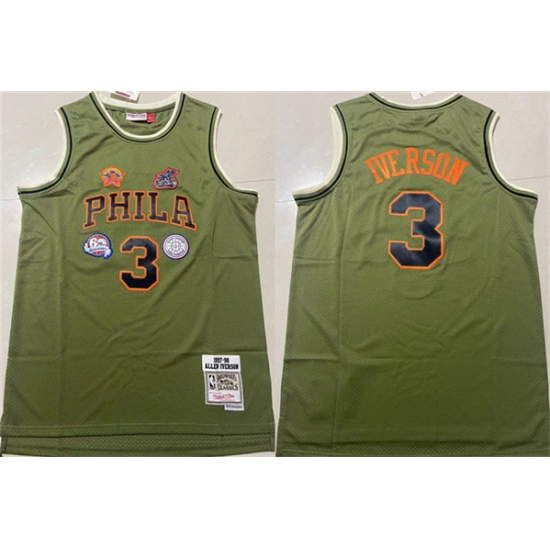 Men's Philadelphia 76ers #3 Allen Iverson Green 1997-98 Throwback Stitched basketball Jersey - Ujersey
