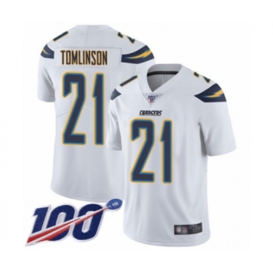 Men's Los Angeles Chargers #21 LaDainian Tomlinson White Vapor Untouchable Limited Player 100th Season Football Jersey - Ujersey