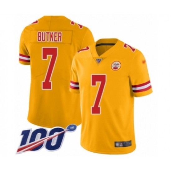 Men's Kansas City Chiefs #7 Harrison Butker Limited Gold Inverted Legend 100th Season Football Jersey - Ujersey