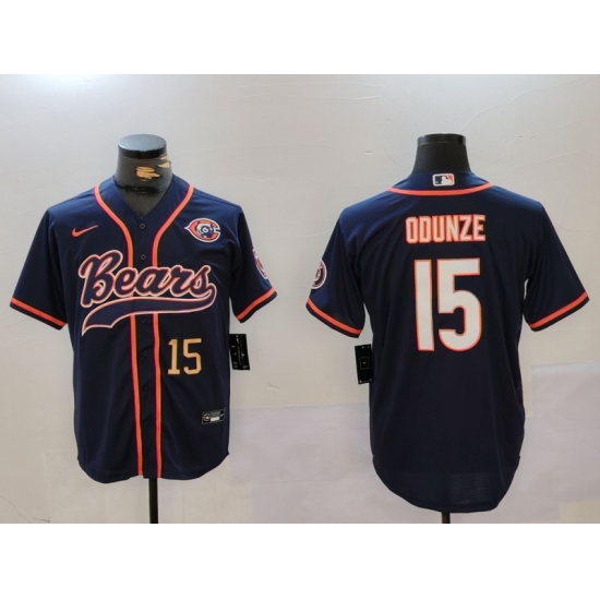 Men's Chicago Bears #15 Rome Odunze Navy Throwback With Cool Base Stitched Baseball Jerseys - Ujersey