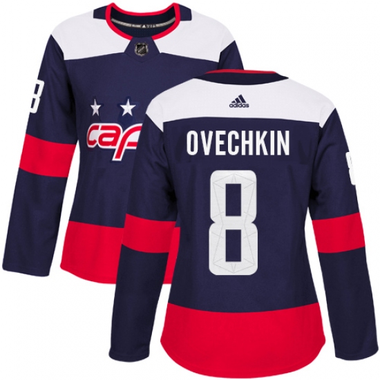 Women's Adidas Washington Capitals #8 Alex Ovechkin Authentic Navy Blue 2018 Stadium Series NHL Jersey - Ujersey