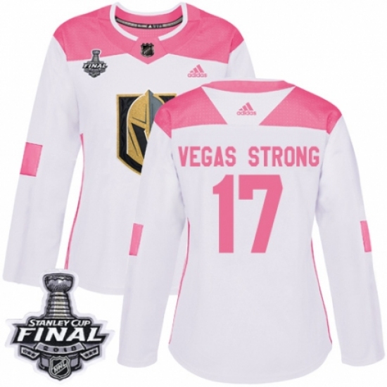 Women's Adidas Vegas Golden Knights #17 Vegas Strong Authentic White/Pink Fashion 2018 Stanley Cup Final NHL Jersey - Ujersey