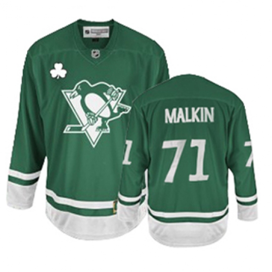 Men's Reebok Pittsburgh Penguins #71 Evgeni Malkin Authentic Green St Patty's Day NHL Jersey - Ujersey