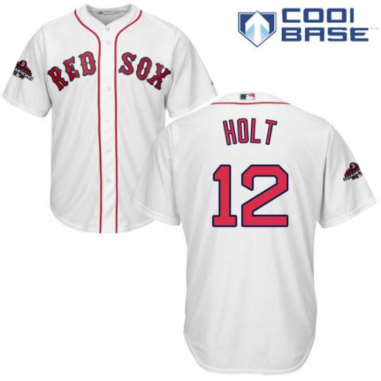 Youth Majestic Boston Red Sox #12 Brock Holt Authentic White Home Cool Base 2018 World Series Champions MLB Jersey - Ujersey