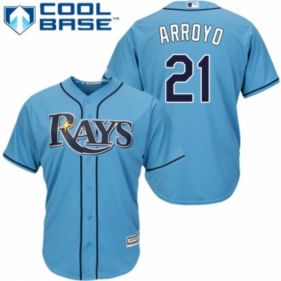 Youth Majestic Tampa Bay Rays #21 Christian Arroyo Replica Light Blue Alternate 2 Cool Base MLB Jersey - Ujersey