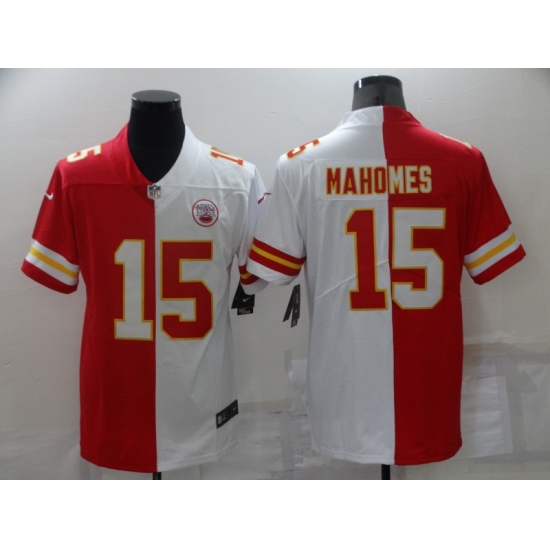 Men's Kansas City Chiefs #15 Patrick Mahomes Split Red-White Fashion Football Limited Jersey - Ujersey