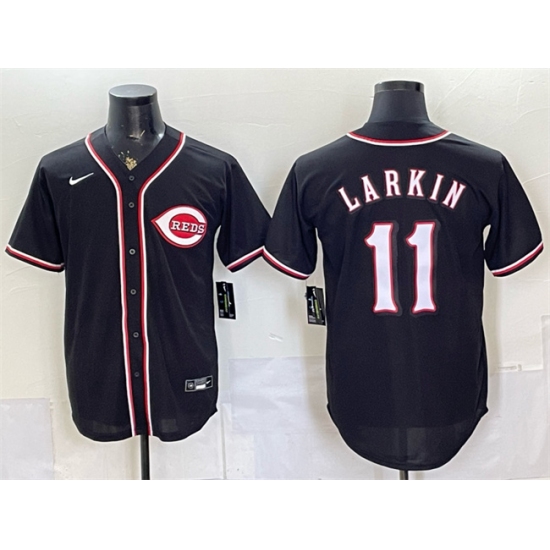 Men's Cincinnati Reds #11 Barry Larkin 2026 Fashion Replica Black Out Stitched Baseball Jersey - Ujersey