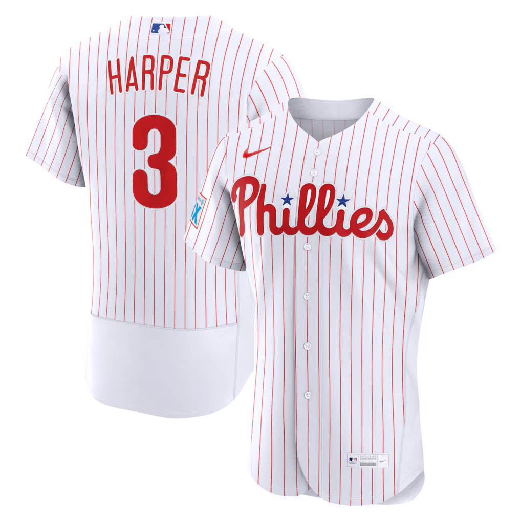 Men's Philadelphia Phillies Bryce Harper Nike White Home Authentic Sponsor Patch Jersey - Ujersey
