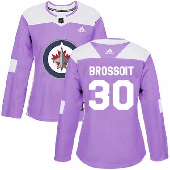 Women's Adidas Winnipeg Jets #30 Laurent Brossoit Authentic Purple Fights Cancer Practice NHL Jersey - Ujersey