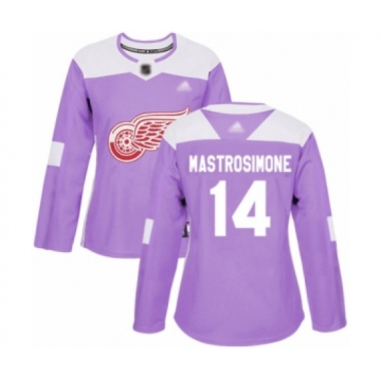 Women's Detroit Red Wings #14 Robert Mastrosimone Authentic Purple Fights Cancer Practice Hockey Jersey - Ujersey