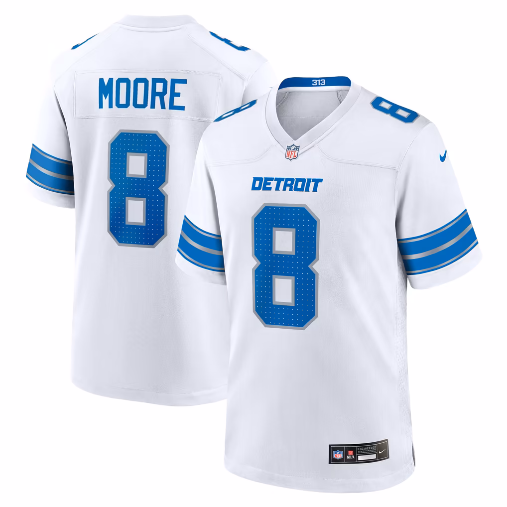 Men's Detroit Lions Derrick Moore Nike White Game Jersey - Ujersey