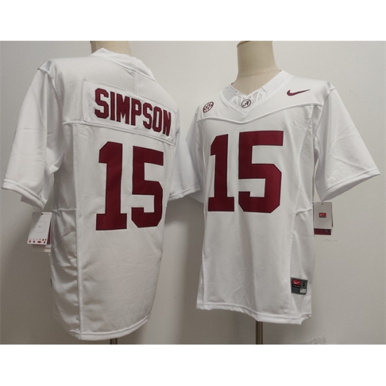 Men's Alabama Crimson Tide #15 Ty Simpson White F.U.S.E. Stitched Football Jersey - Ujersey