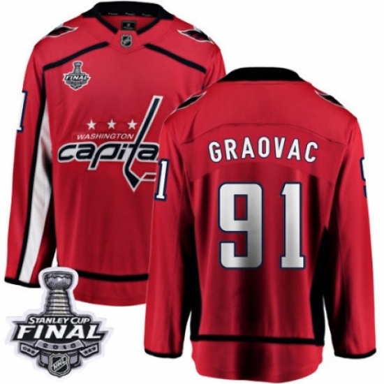 Youth Washington Capitals #91 Tyler Graovac Fanatics Branded Red Home Breakaway 2018 Stanley Cup Final NHL Jersey - Ujersey