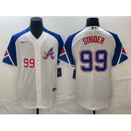 Men's Atlanta Braves #99 Spencer Strider Number White 2023 City Connect Cool Base Stitched Jerseys - Ujersey
