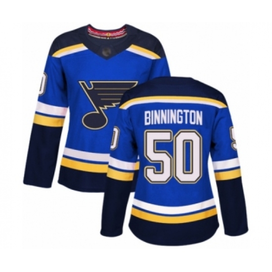 Women's St. Louis Blues #50 Jordan Binnington Authentic Royal Blue Home Hockey Jersey - Ujersey