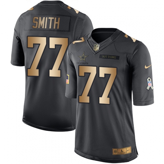 Youth Nike Dallas Cowboys #77 Tyron Smith Limited Black/Gold Salute to Service NFL Jersey - Ujersey
