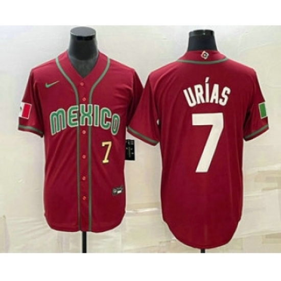 Men's Mexico Baseball #7 Julio Urias Number 2023 Red Blue World Baseball Classic Stitched Jersey