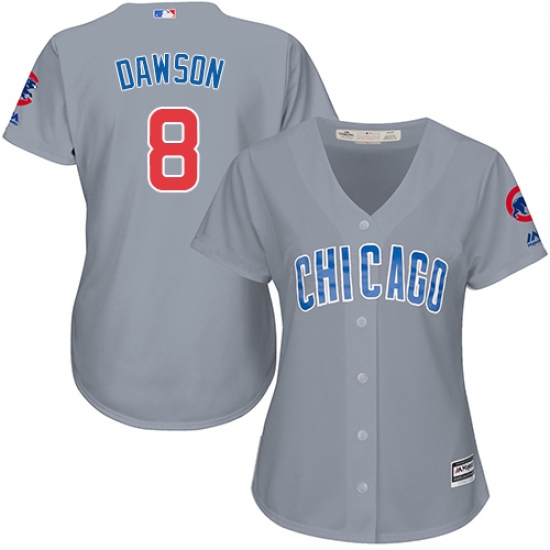 Women's Majestic Chicago Cubs #8 Andre Dawson Authentic Grey Road MLB Jersey - Ujersey