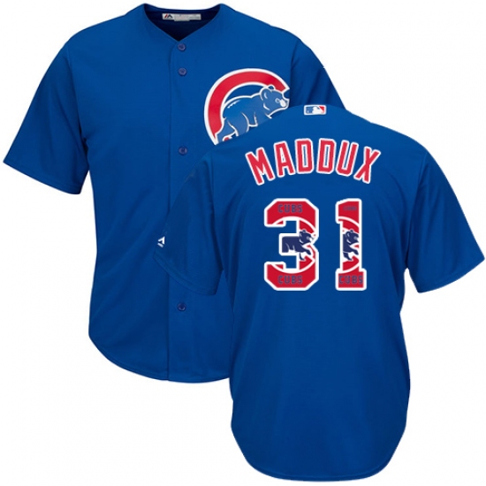 Men's Majestic Chicago Cubs #31 Greg Maddux Authentic Royal Blue Team Logo Fashion Cool Base MLB Jersey - Ujersey