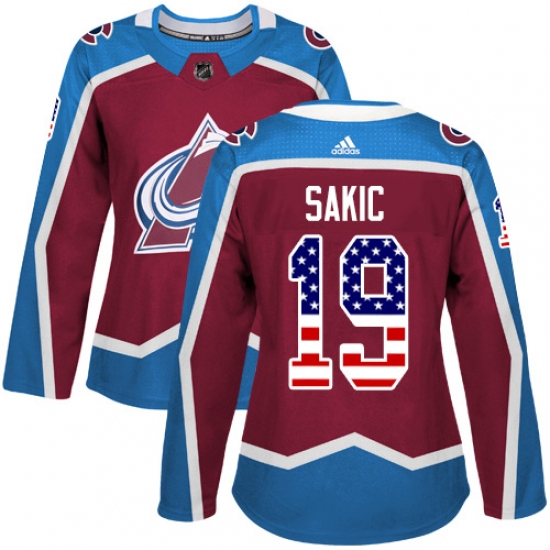 Women's Adidas Colorado Avalanche #19 Joe Sakic Authentic Burgundy Red USA Flag Fashion NHL Jersey - Ujersey