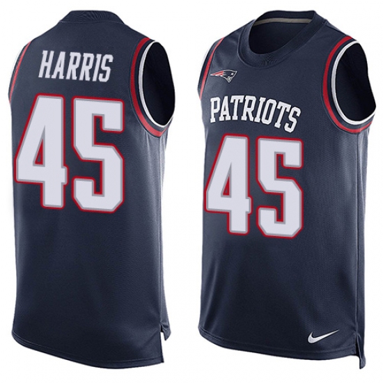 Men's Nike New England Patriots #45 David Harris Limited Navy Blue Player Name & Number Tank Top NFL Jersey - Ujersey